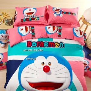 Chăn ga trẻ em cotton hình Doremon 904 Chan ga tre em cotton hinh Doremon