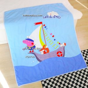 Chăn gối đi lớp cotton hình Peppa Pig 862 Chan goi di lop cotton hinh Peppa Pig