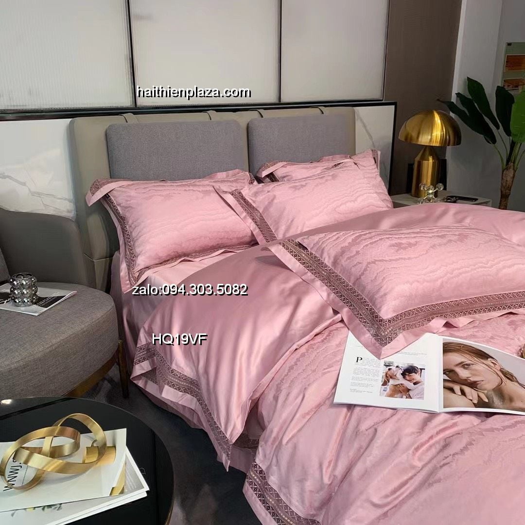 Ga giường màu hồng vải lụa mềm mại