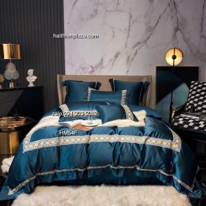 Vỏ chăn ga cao cấp mầu xanh vải lụa 7 món 518 Vo chan ga cao cap mau xanh vai lua 7 mon