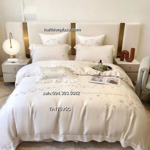 Bộ chăn ga hình hoa tuyết lụa tencel 943 Bo chan ga hinh hoa tuyet lua tencel