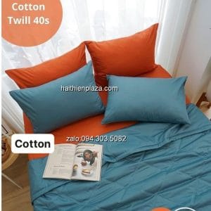 Bộ chăn ga mầu xanh trầm mix cam đất 893 Bo chan ga mau xanh tram mix cam dat