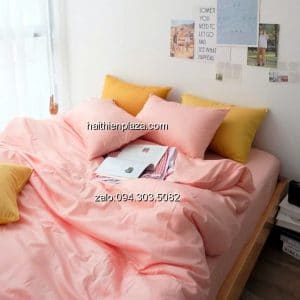 Bộ chăn ga một mầu hồng cam 893 Bo chan ga mot mau hong cam