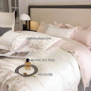 Chăn ga cao cấp mầu trắng mix hồng 945 Chan ga cao cap mau trang mix hong