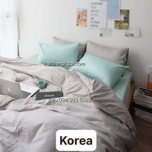 Chăn ga mầu xám trơn mix xanh ngọc 895 Chan ga mau xam tron mix xanh ngoc