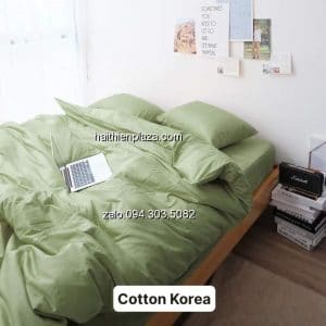 Chăn ga một mầu xanh cốm đậm 893 Chan ga mot mau xanh com dam