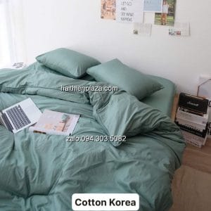 Chăn ga một mầu xanh đậu cotton hàn 891 Chan ga mot mau xanh dau cotton han