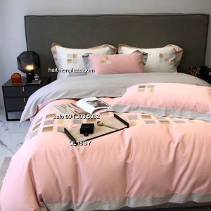 Chăn ga cao cấp mầu hồng mix xám 517 Chan ga cao cap mau hong mix xam