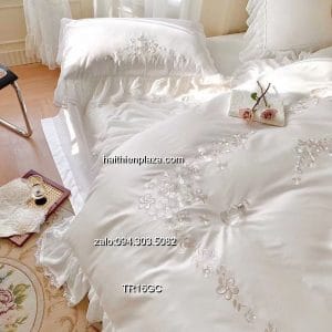 Chăn ga cao cấp mầu trắng vải lụa 517 Chan ga cao cap mau trang vai lua