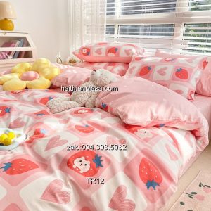 Chăn ga cotton cho bé gái dâu tây 514 Chan ga cotton cho be gai dau tay
