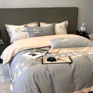Chăn ga mầu xám mix vàng 519 Chan ga mau xam mix vang
