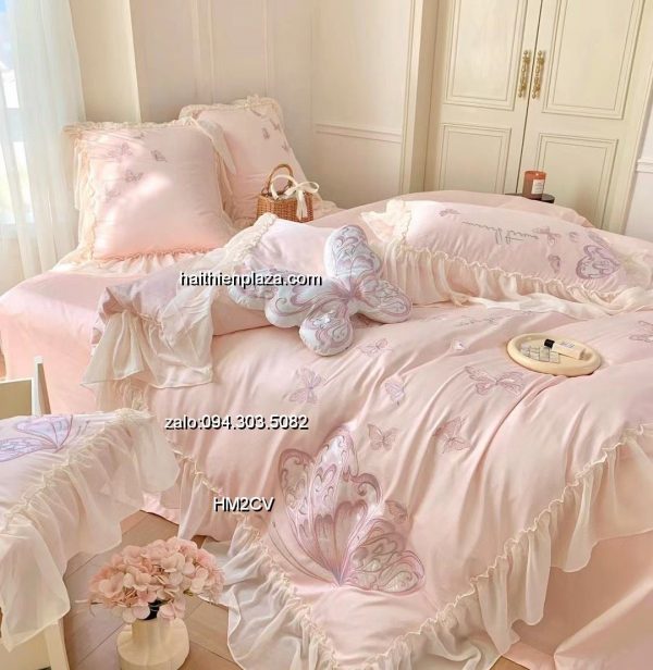 Chăn ga vải lụa Tencel Hoa Bướm
