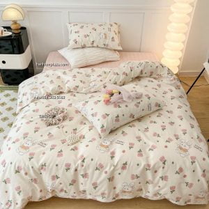 Chăn ga cotton hình thỏ dễ thương 512 Chan ga cotton hinh tho de thuong