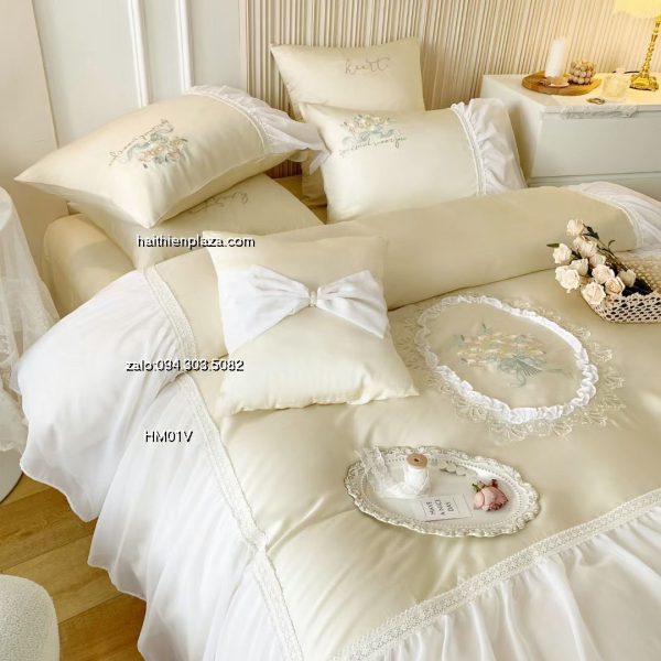 Ga giường màu trắng ren công chúa