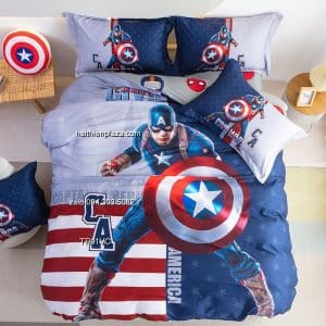 Bộ chăn ga cotton hình Caption America 900 Bo chan ga cotton hinh Caption America