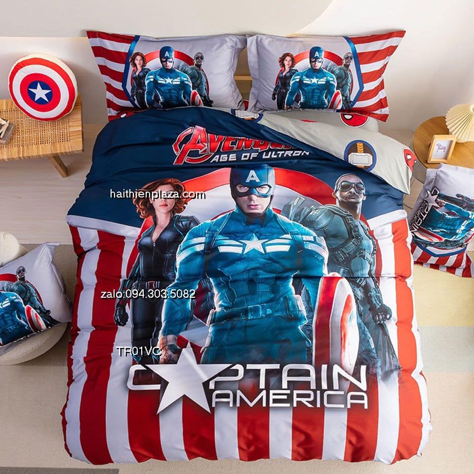 Chăn ga bé trai hình Captain America
