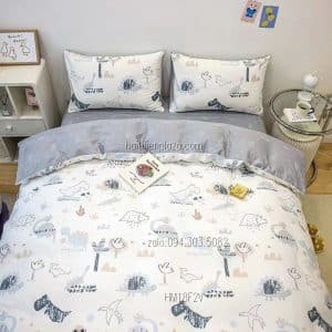 Chăn ga cotton bé trai hình khủng long 900 Chan ga cotton be trai hinh khung long