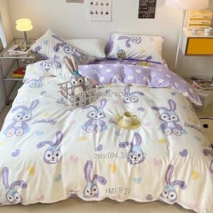 Chăn ga cotton cho bé gái hình thỏ tím 512 Chan ga cotton cho be gai hinh tho tim