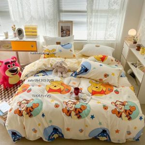 Chăn ga cotton hình gấu Pooh hổ tiger 512 Chan ga cotton hinh gau Pooh ho tiger
