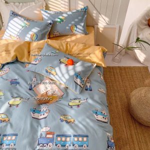 Chăn ga cotton hình tầu hỏa,tầu thủy 887 Chan ga cotton hinh tau hoatau thuy
