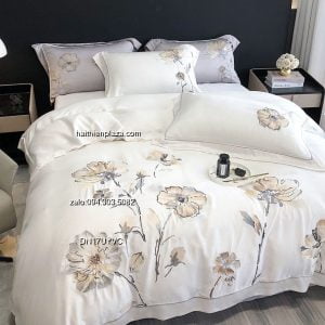 Vỏ chăn ga mầu trắng kem lụa tencel 943 Vo chan ga mau trang kem lua tencel