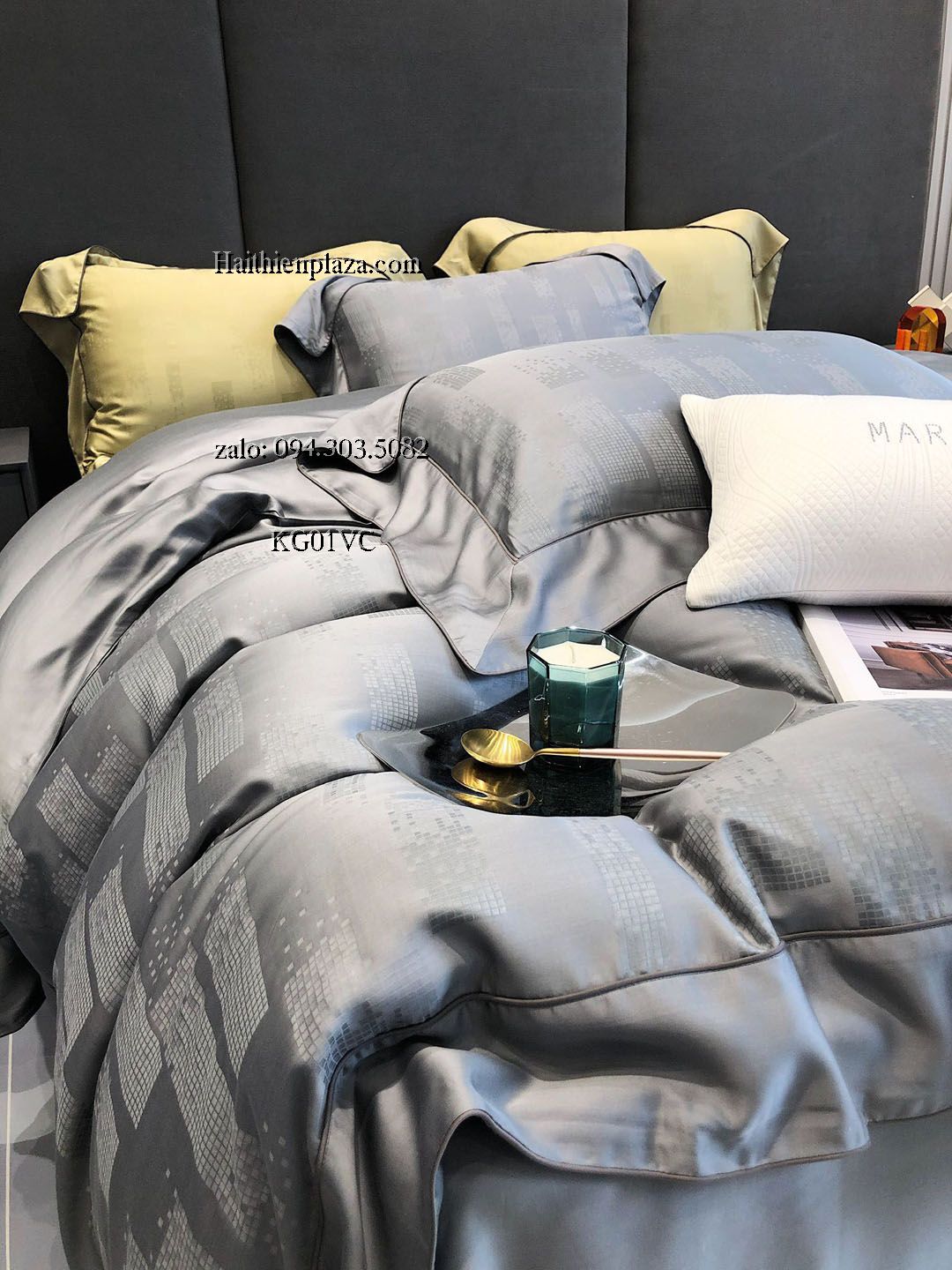 Chăn ga cao cấp mầu xám lụa tencel 100S