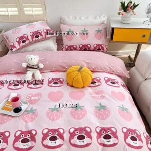 Chăn ga mầu hồng dễ thương vải cotton 514 Chan ga mau hong de thuong vai cotton