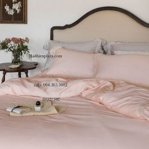 Vỏ chăn ga mầu hồng phấn trơn lụa tencel 942 Vo chan ga mau hong phan tron lua tencel