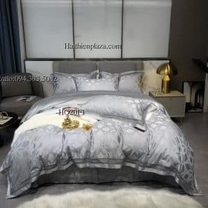 Bộ chăn ga màu xám lụa silk 100s 515 Bo chan ga mau xam lua silk 100s