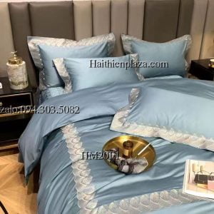 Chăn ga cao cấp mầu xanh Lụa silk 120s 517 Chan ga cao cap mau xanh Lua silk 120s