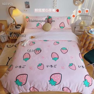 Chăn ga dễ thương hình quả dâu tây 507 Chan ga de thuong hinh qua dau tay