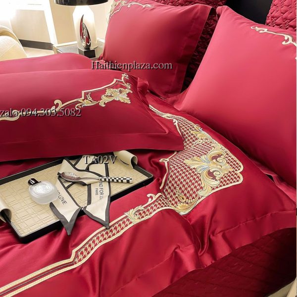 Bộ chăn ga phủ giường cao cấp mầu đỏ
