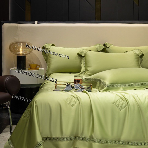Ga phủ giường màu xanh lá cây Haithienplaza lụa tencel