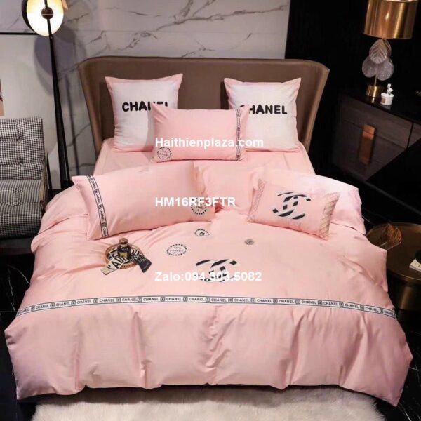 Chăn ga cao cấp thương hiệu Chanel mầu hồng