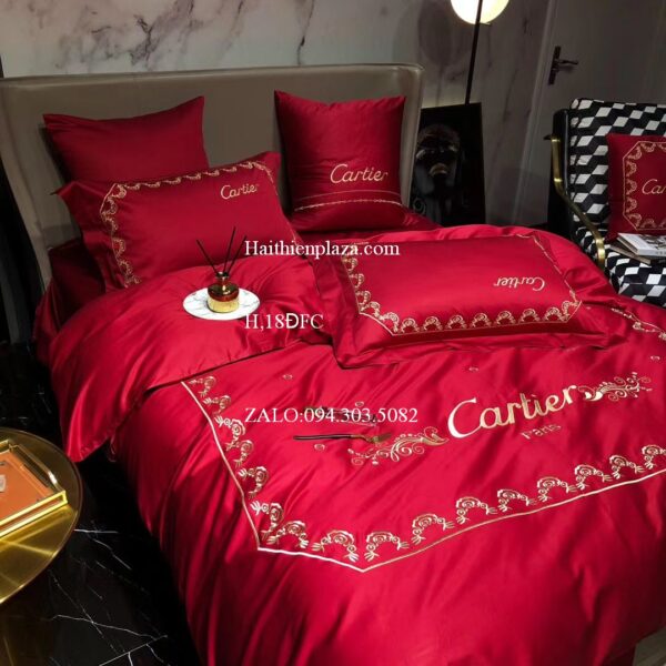 Chăn ga cao cấp mầu đỏ thương hiệu Cartier Haithienplaza