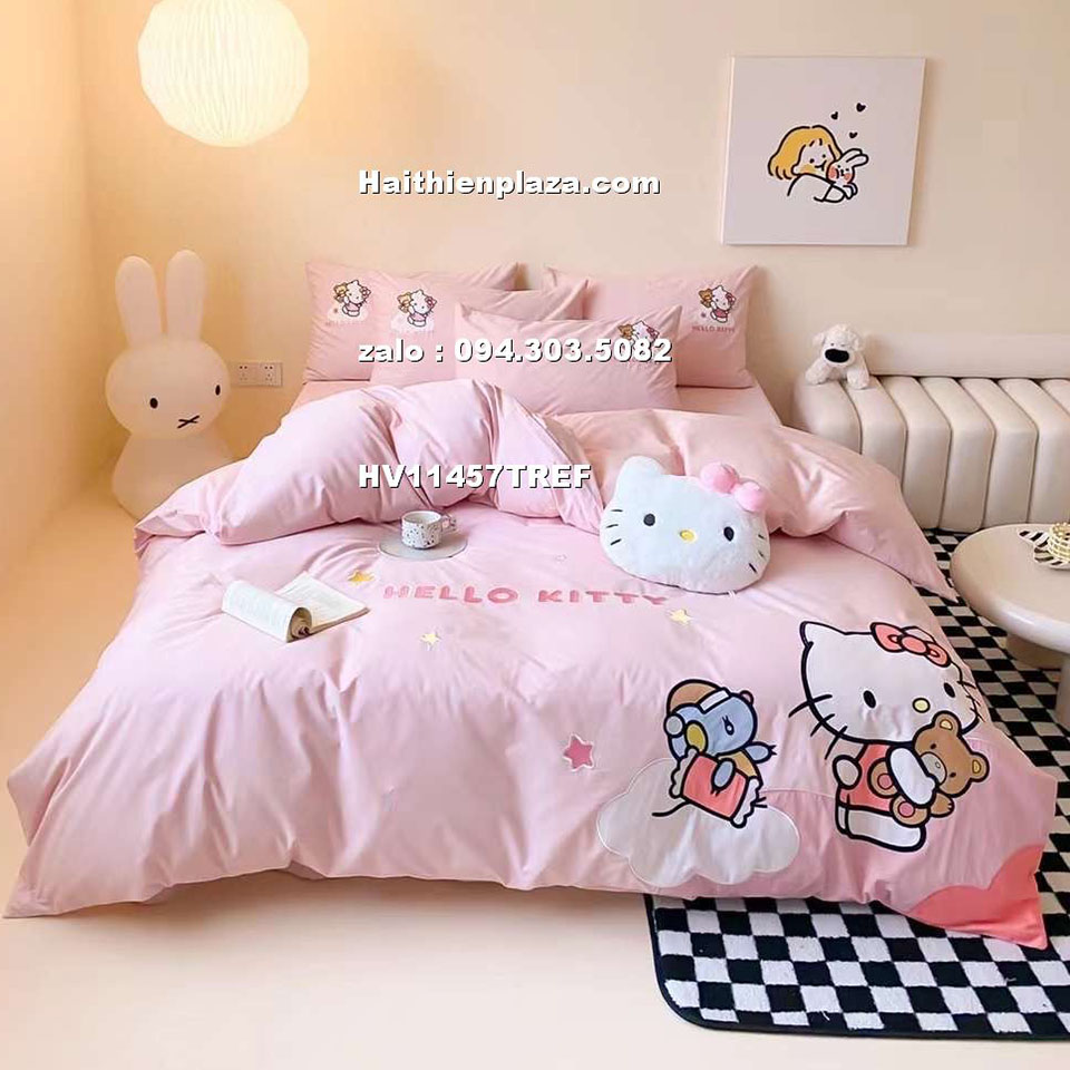 Chăn ga trẻ em hình Hello Kitty màu hồng Haithienplaza