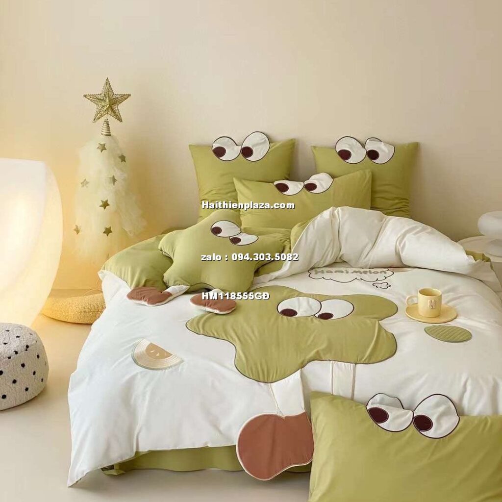 chăn ga trẻ em hình ếch xanh cotton linen_Haithienplaza.com